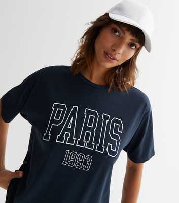 Navy Paris Oversized Logo T-Shirt