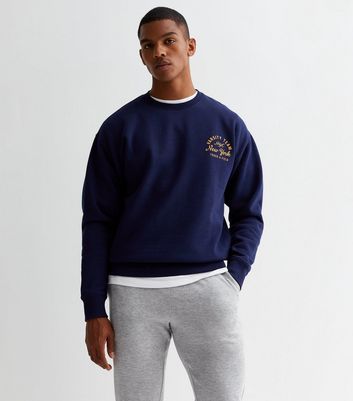 Navy New York Varsity Crew Neck Relaxed Fit Sweatshirt New Look