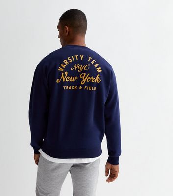 Men's Navy New York Varsity Crew Neck Relaxed Fit Sweatshirt New Look
