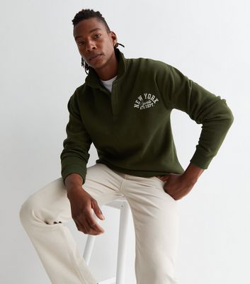 Men's Khaki New York Logo Polo Sweatshirt New Look