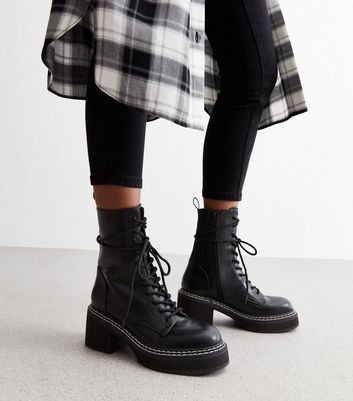 Black Chunky Lace Up Ankle Boots New Look