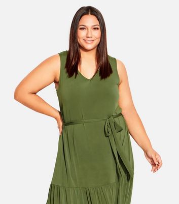 Evans Curves Green Tiered Maxi Dress New Look