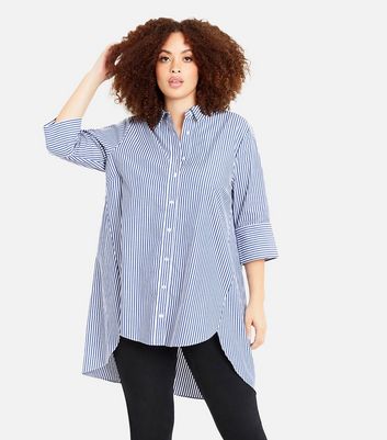 Evans Curves Navy Stripe Longline Shirt | New Look