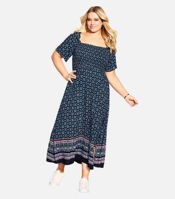 Evans Curves Blue Abstract Maxi Dress