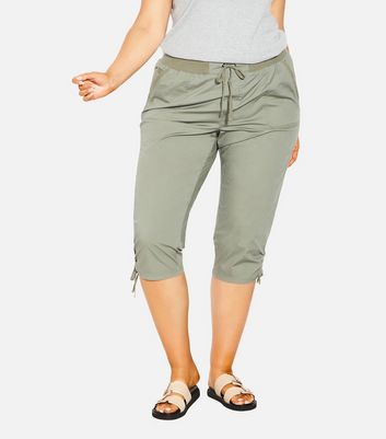 Khaki Ribbed Wide Leg Crop Trousers | New Look
