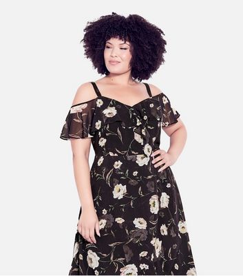 Black floral sales cold shoulder dress