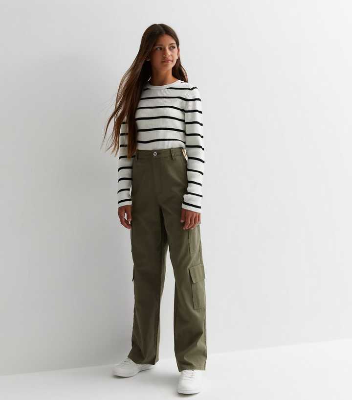 Khaki GIRLS & TEENS Girl Cargo Jogger Wide Leg Cotton Trousers 2933147