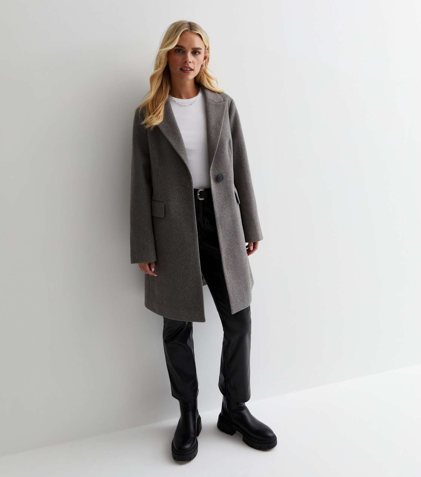 Petite Grey Lined Long Formal Coat