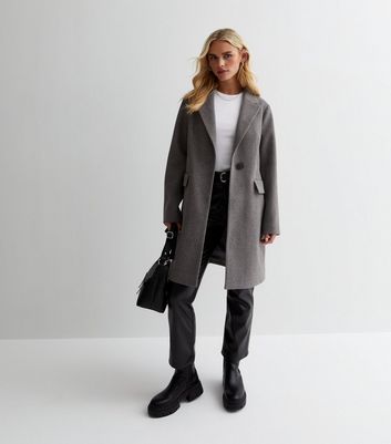Petite Grey Lined Long Formal Coat New Look