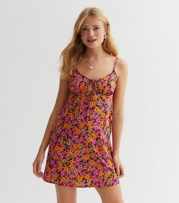Floral Ditsy Smocked Tie Front Mini Dress