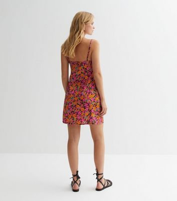 Multi Colour Floral Ditsy Tie Front Mini Dress New Look