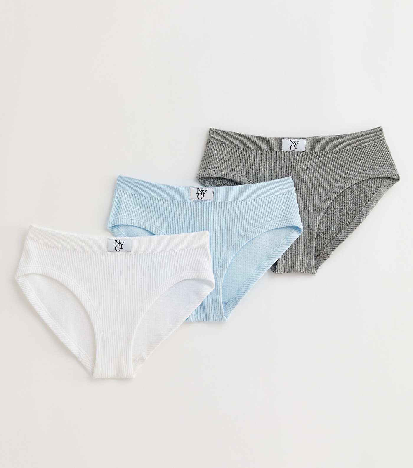 Girls 3 Pack White Grey and Blue Seamless Tab Front Briefs