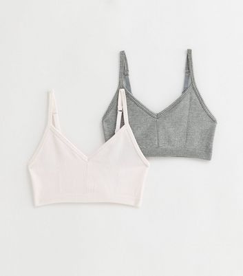 Girls 2 Pack White and Grey Ribbed Crop Tops New Look