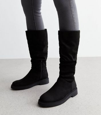 Flat long black on sale boots