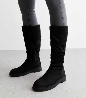 Wide Fit Black Suedette Slouchy Knee High Boots