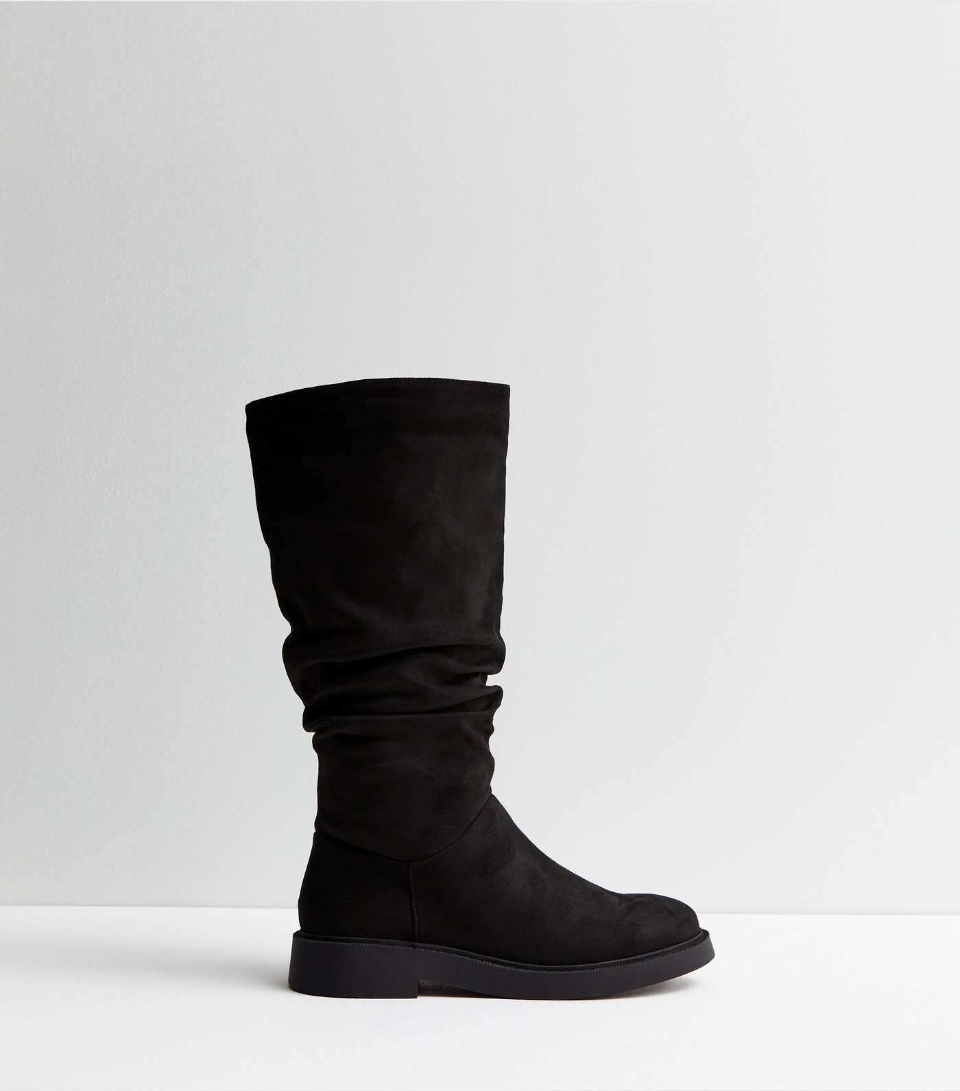 Wide Fit Black Suedette Slouchy Knee High Boots Image 3
