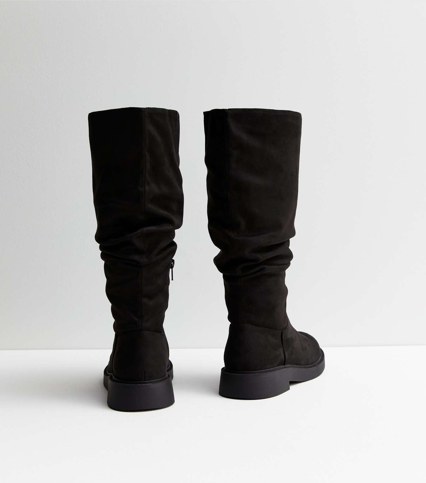 Wide Fit Black Suedette Slouchy Knee High Boots Image 5