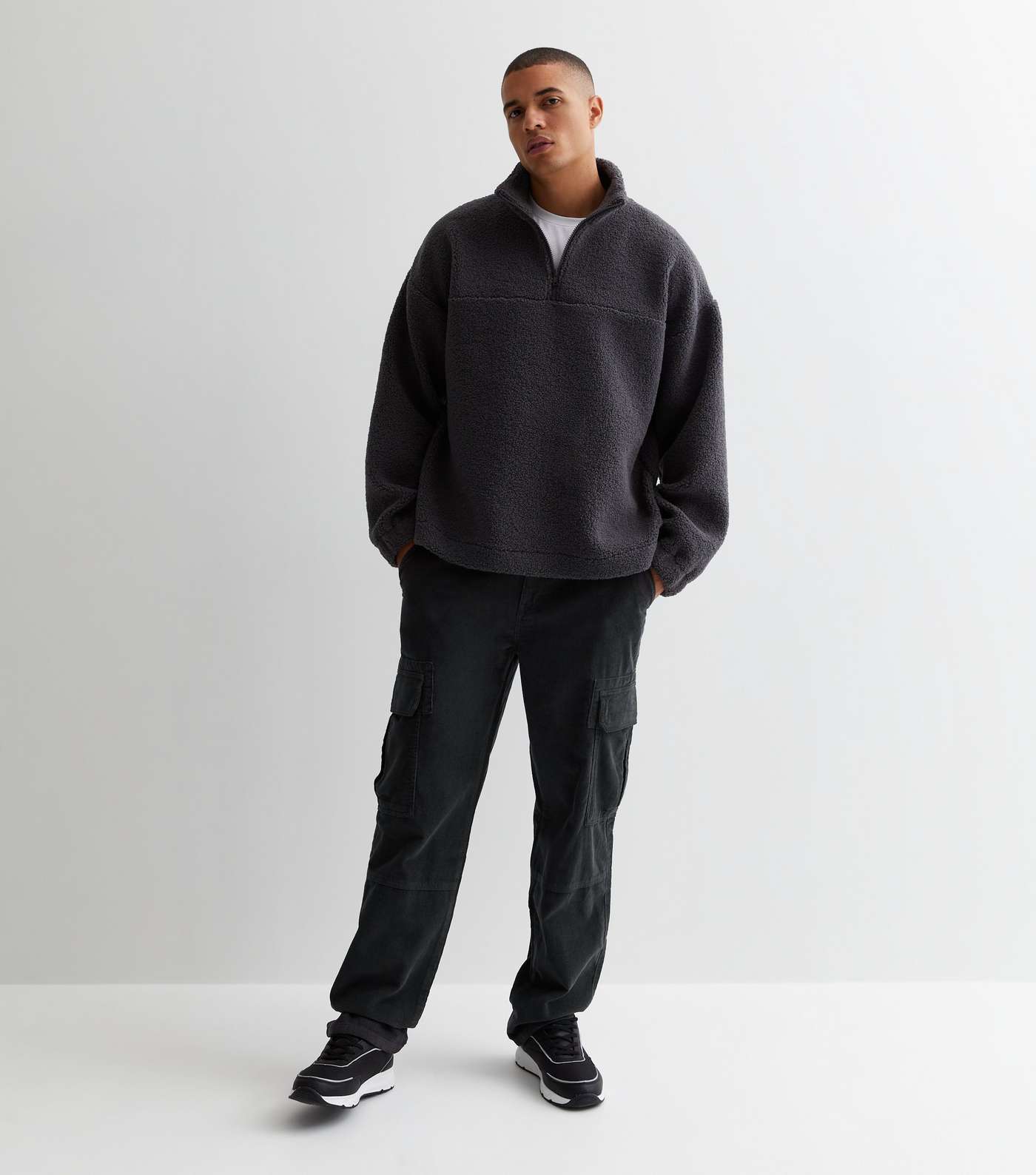 Dark Grey Cord Relaxed Fit Cargo Trousers Image 2