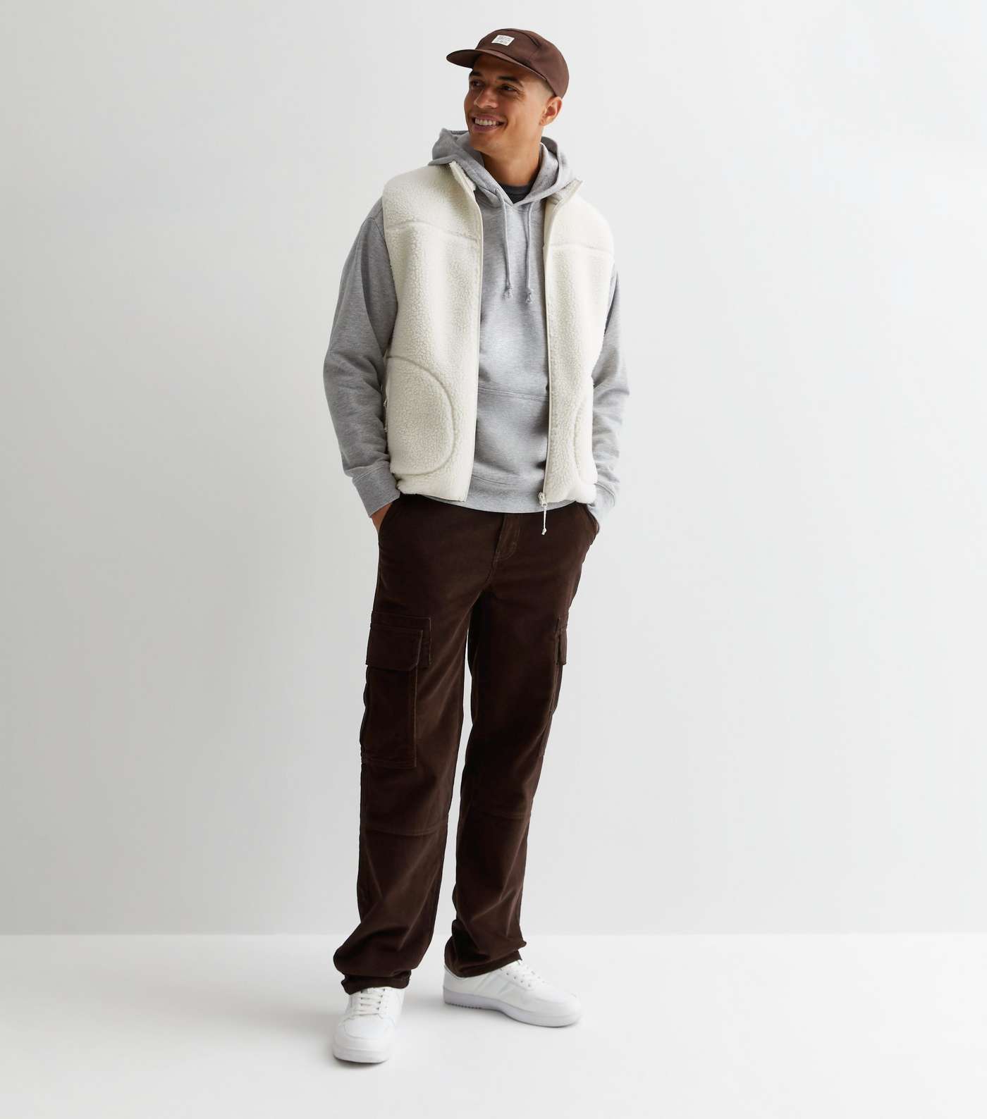 Dark Brown Cord Relaxed Fit Cargo Trousers