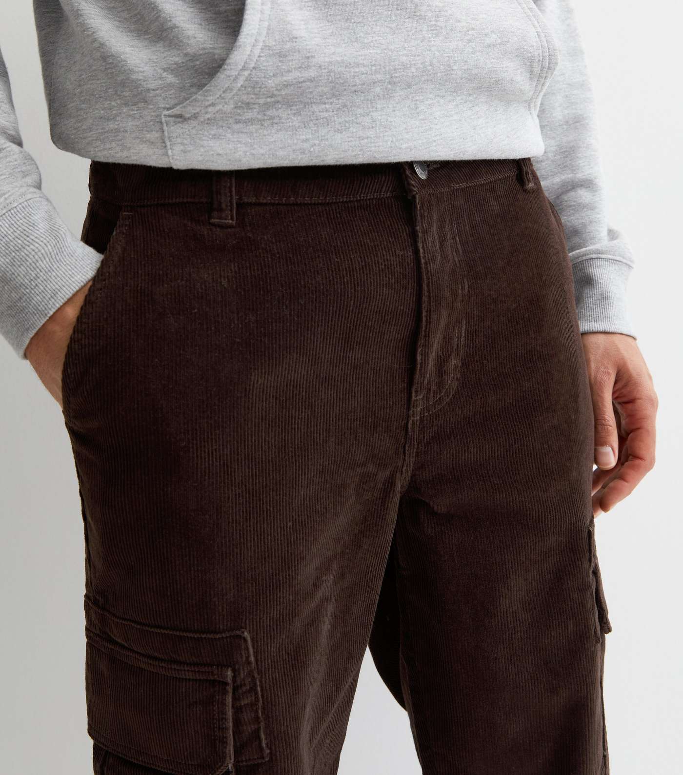 Dark Brown Cord Relaxed Fit Cargo Trousers Image 3