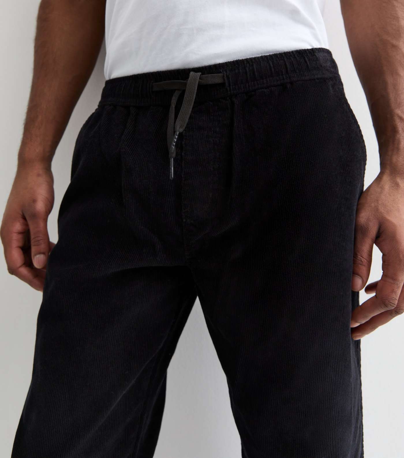 Black Cotton Cord Relaxed Fit Trousers Image 2