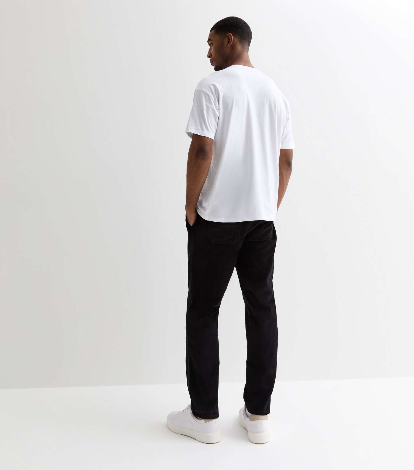 Black Cotton Cord Relaxed Fit Trousers Image 4