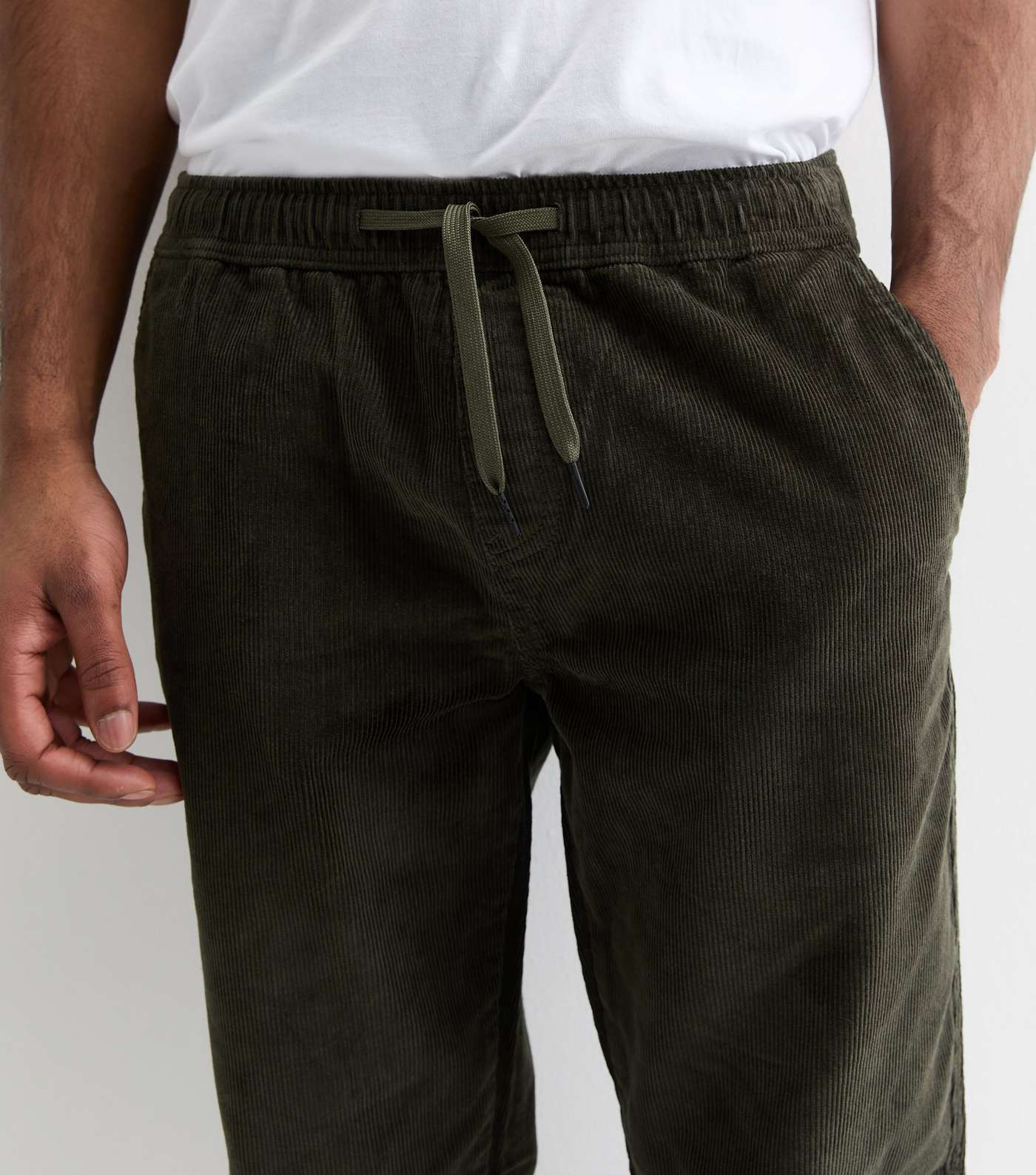 Khaki Cotton Cord Relaxed Fit Trousers Image 3