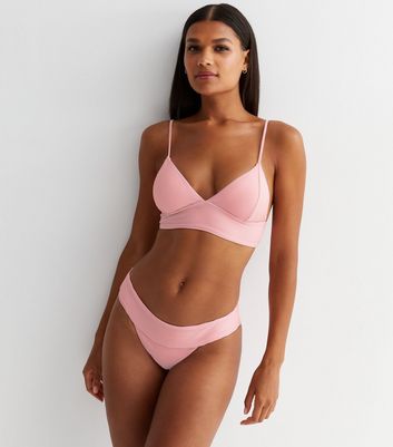 ONLY Mid Pink Ribbed Bikini Bottoms New Look