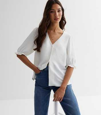 White Frill Sleeve Button Front Blouse