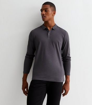 Dark grey long discount sleeve polo shirt