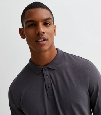 Dark grey long sleeve polo hotsell