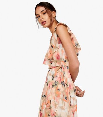 Apricot Orange Floral Frill Midi Wrap Dress New Look