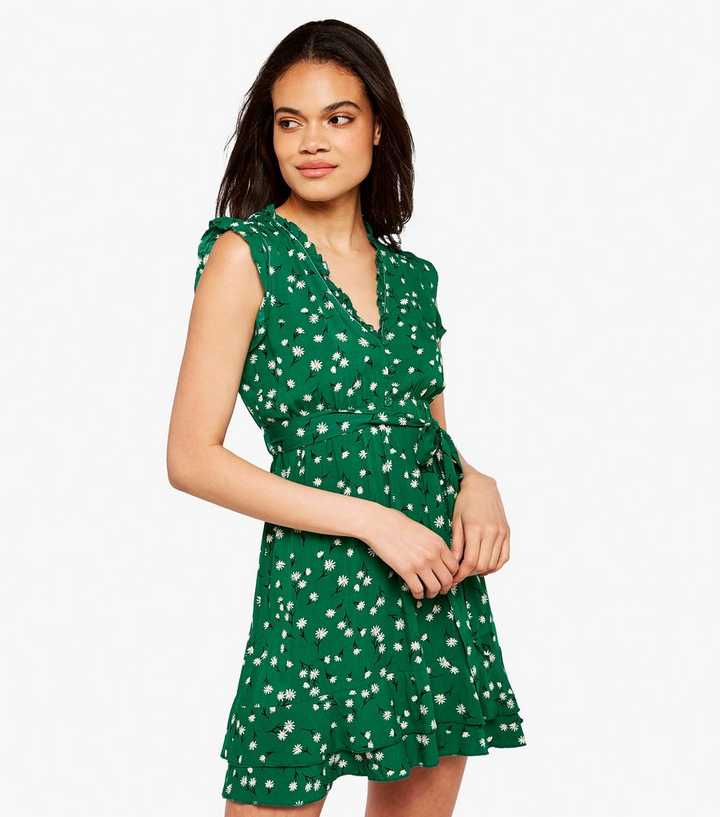 Apricot Green Daisy Frill Mini Dress