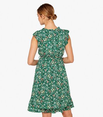Apricot Green Ditsy Floral Belted Mini Dress New Look