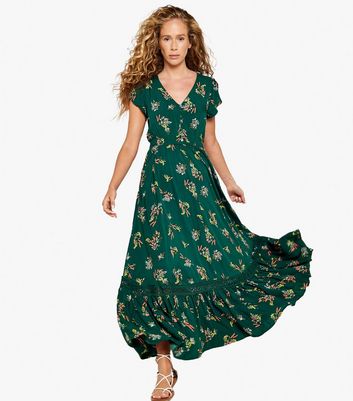 Apricot Green Floral Button Front Maxi Dress New Look