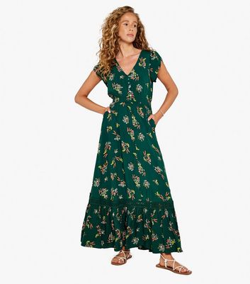 Green floral 2024 button up dress