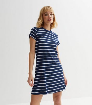 Blue Stripe Crew Neck T-Shirt Mini Dress | New Look