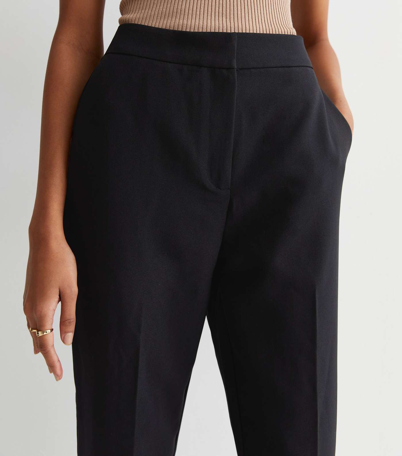 Black High Waist Slim Fit Regular Length Trousers Image 3