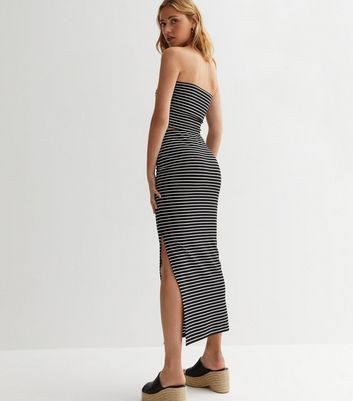Black Stripe Midaxi Split Hem Bodycon Skirt | New Look