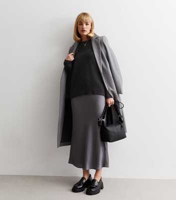Dark Grey Satin Midaxi Skirt