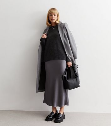 Satin skirt 2024 gray cardigan