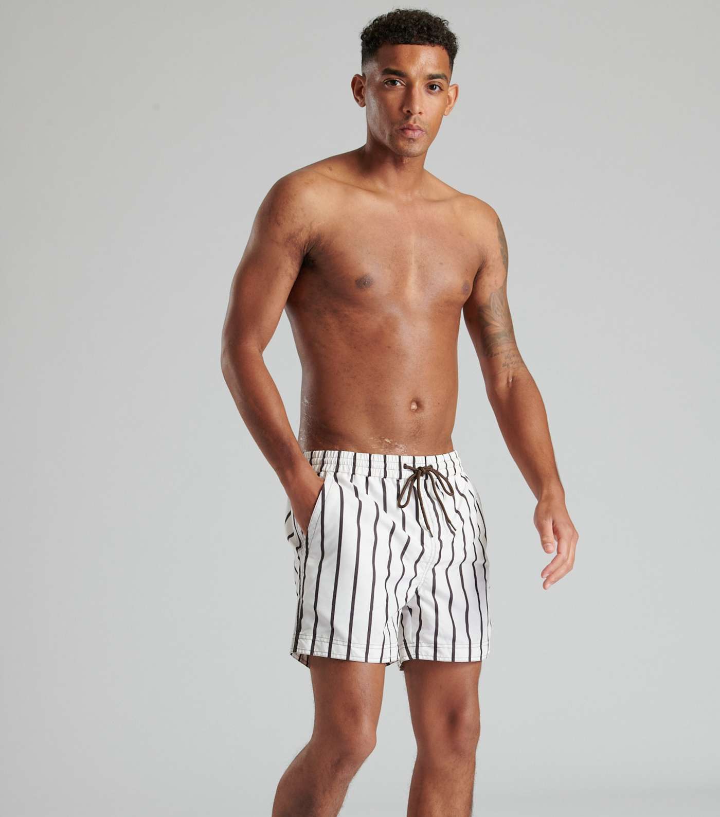 South Beach White Stripe Drawstring Swim Shorts Image 3