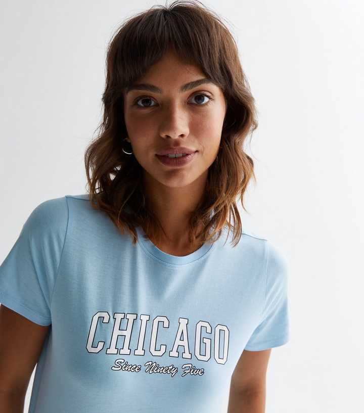 Pale Blue Chicago Crew Neck Logo T-Shirt