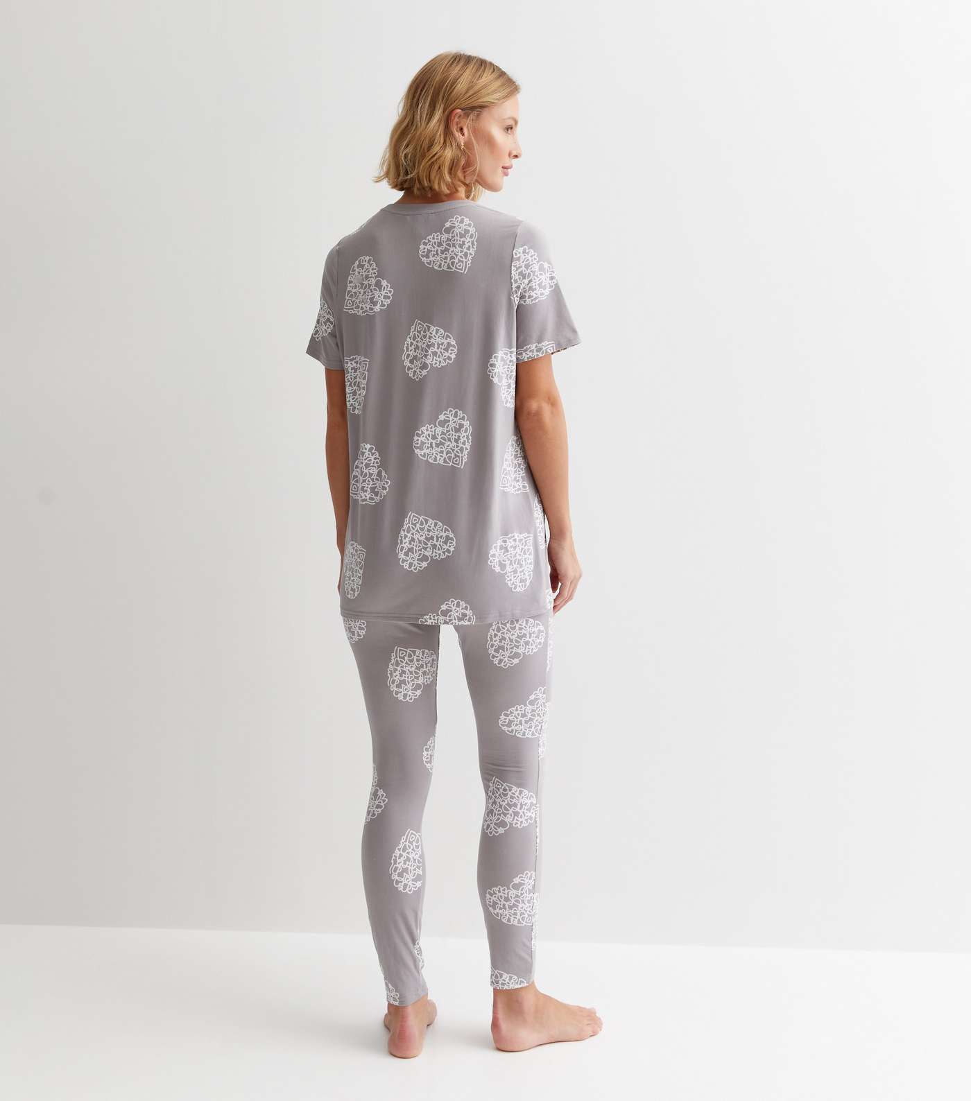 Maternity Grey Soft Touch Legging Pyjama Set with Heart Print  Image 4