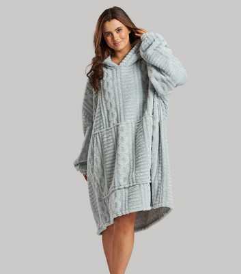 Loungeable Pale Grey Cable Knit Borg Blanket Hoodie