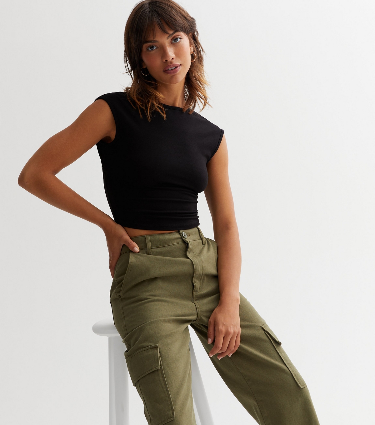 Women's Black Cotton Blend Backless Crop Top New Look