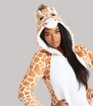 Loungeable Cream Fleece Giraffe Onesie New Look