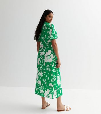 Green Floral Flutter Sleeve Midaxi Dress New Look