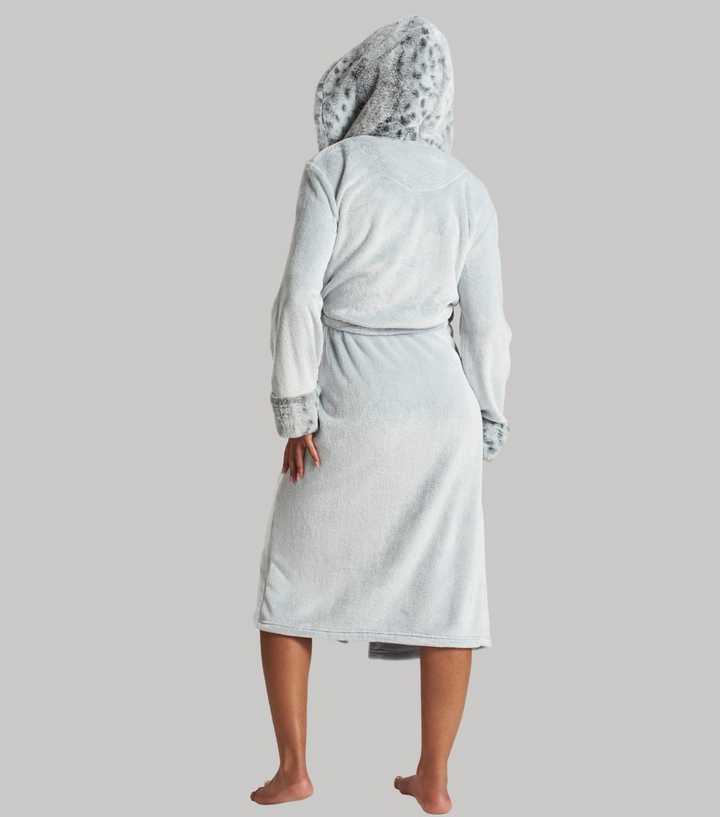 Loungeable Pale Grey Faux Fur Leopard Print Hooded Dressing Gown | New Look Loungeable Pale Grey Faux Fur Leopard Print Hooded Dressing Gown | New Look