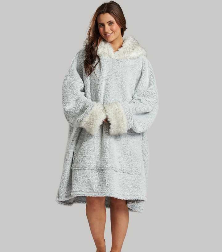 Loungeable Pale Grey Faux Fur Ear Hood Dressing Gown | New Look